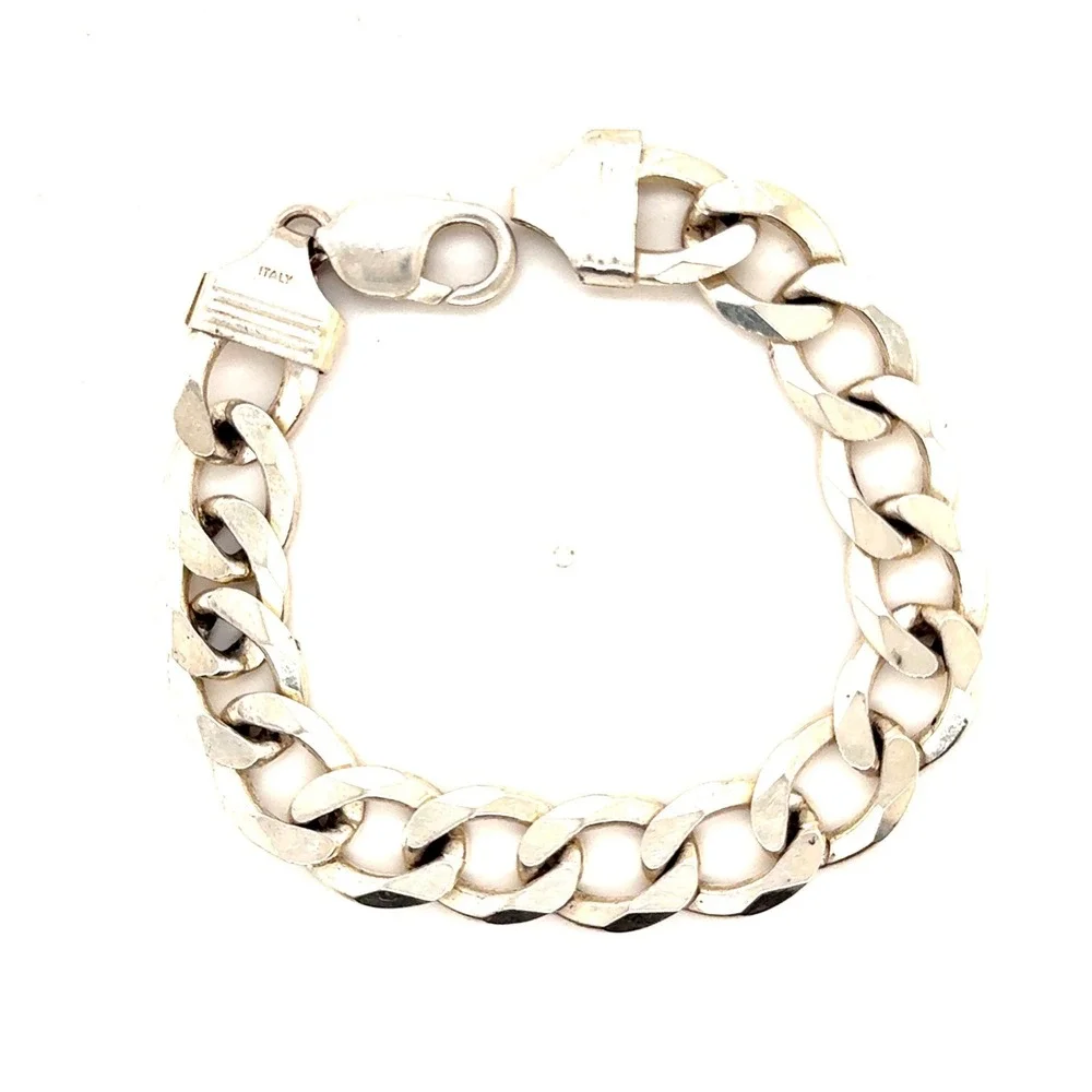 Mens Italy 925 Sterling Silver Curb Link Bracelet 12mm 8.25